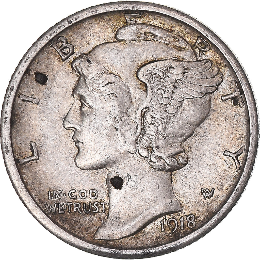 Coin, United States, Mercury Dime, Dime, 1918, San Francisco, EF(40-45), Silver
