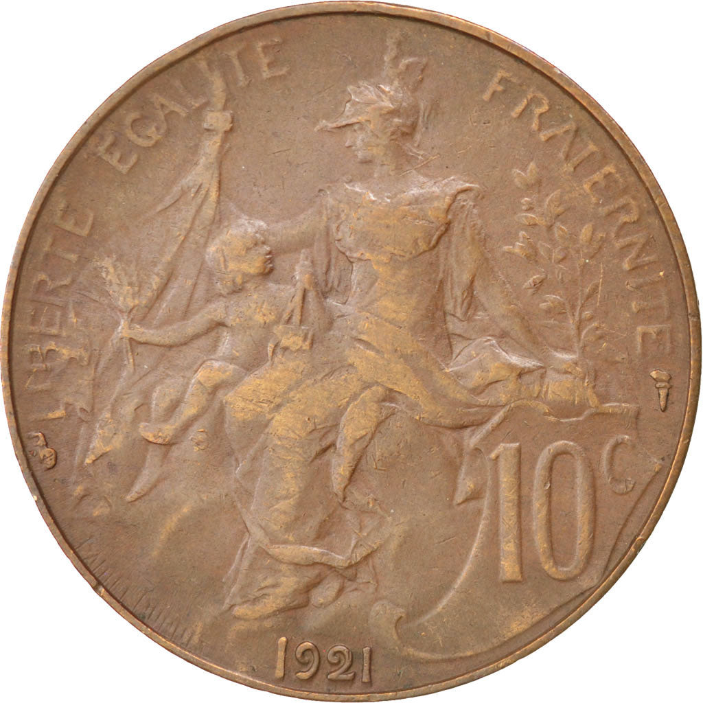 FRANCE, Dupuis, 10 Centimes, 1921, Paris, KM #843, EF(40-45), Bronze, 30,...