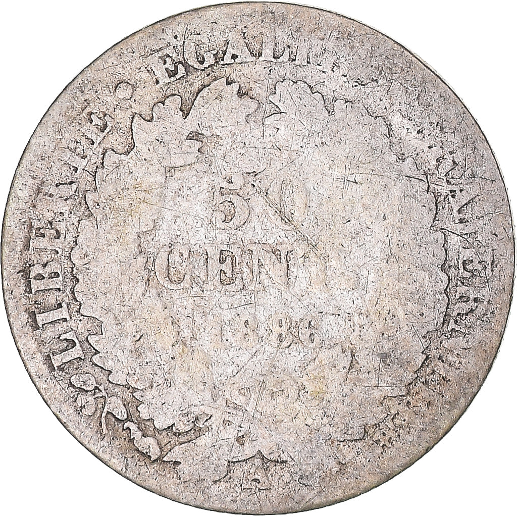 Moneta, Francia, Cérès, 50 Centimes, 1886, Paris, B, Argento, KM:834.1