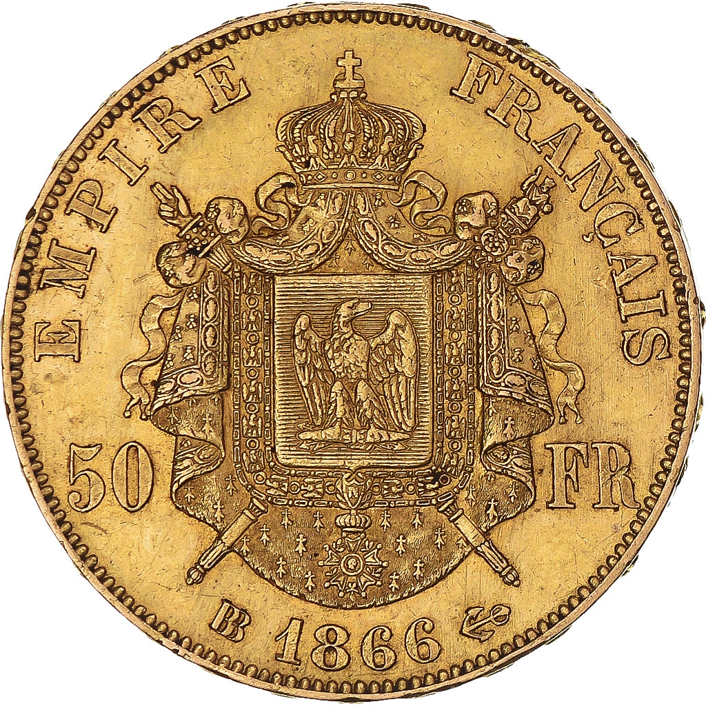 Münze, Frankreich, Napoleon III, 50 Francs, 1866, Strasbourg, SS+, Gold
