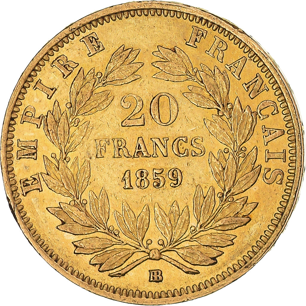 Coin, France, Napoleon III, 20 Francs, 1859, Strasbourg, AU(50-53), Gold