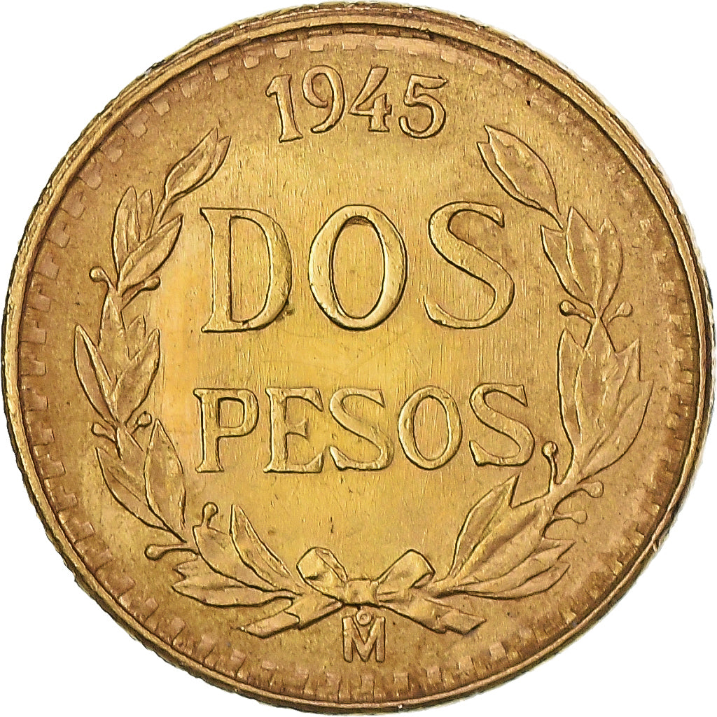 Coin, Mexico, 2 Pesos, 1945, Mexico City, AU(50-53), Gold, KM:461