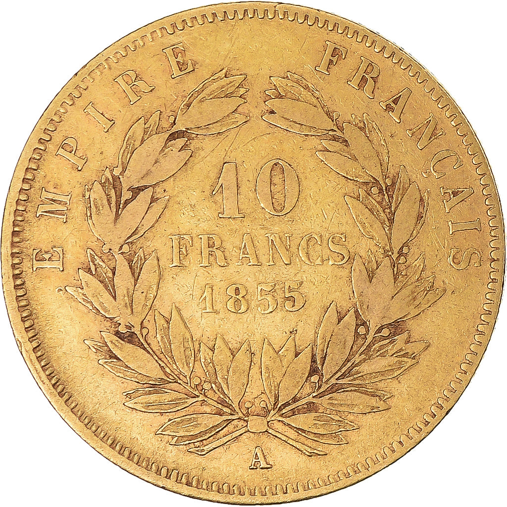 Coin, France, Napoleon III, 10 Francs, 1855, Paris, VF(30-35), Gold, KM:784.3