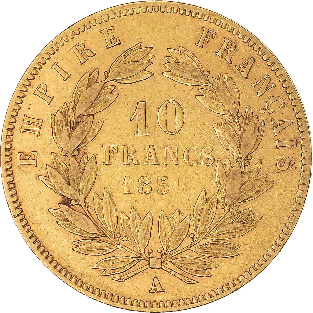 Moneda, Francia, Napoleon III, 10 Francs, 1856, Paris, MBC, Oro, KM:784.3