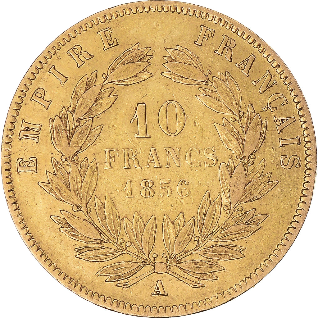 Moeda, França, Napoleon III, 10 Francs, 1856, Paris, EF(40-45), Dourado