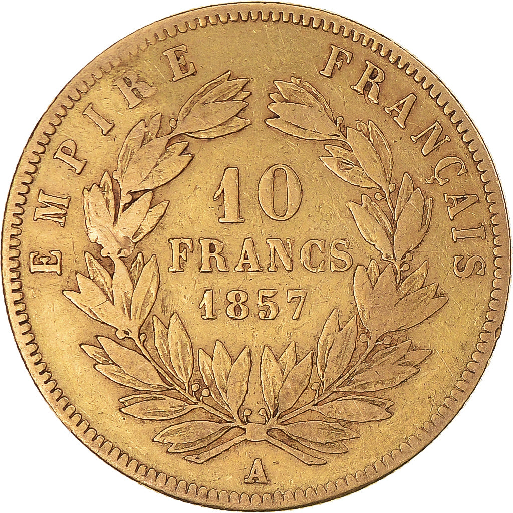 Moneta, Francja, Napoleon III, 10 Francs, 1857, Paris, VF(30-35), Złoto