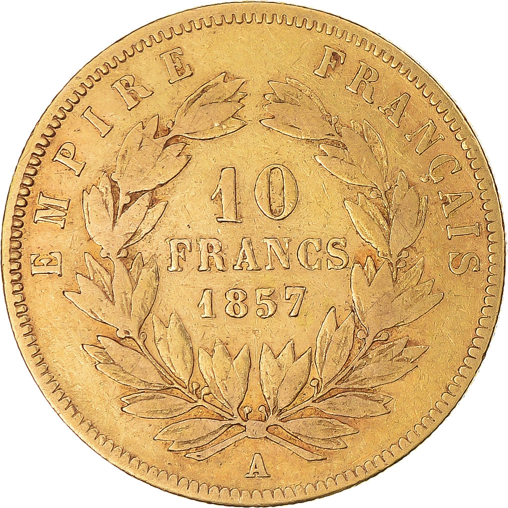Moeda, França, Napoleon III, 10 Francs, 1857, Paris, VF(30-35), Dourado