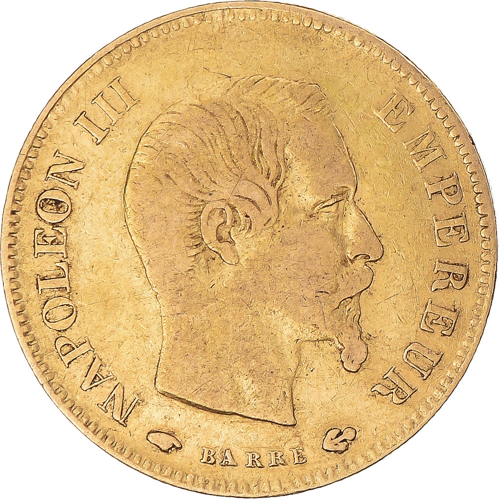 Moneta, Francia, Napoleon III, 10 Francs, 1857, Paris, MB+, Oro, KM:784.3