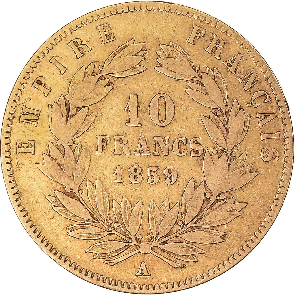 Moneta, Francja, Napoleon III, 10 Francs, 1859, Paris, VF(20-25), Złoto