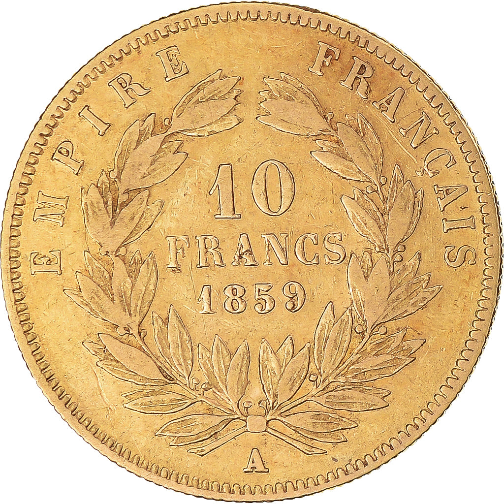 Moeda, França, Napoleon III, 10 Francs, 1859, Paris, VF(30-35), Dourado