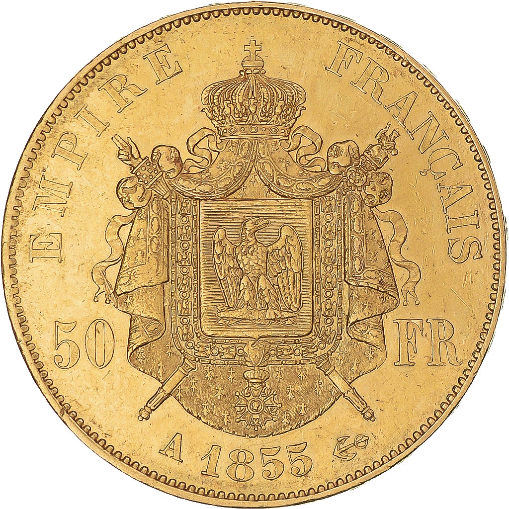 Münze, Frankreich, Napoleon III, 50 Francs, 1855, Paris, SS+, Gold, KM:785.1
