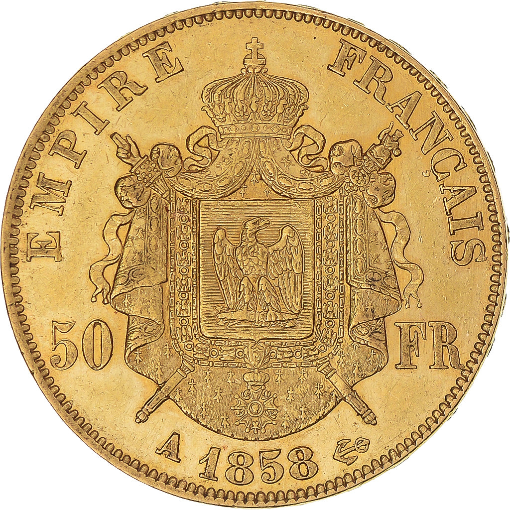 Münze, Frankreich, Napoleon III, 50 Francs, 1858, Paris, SS+, Gold, KM:785.1