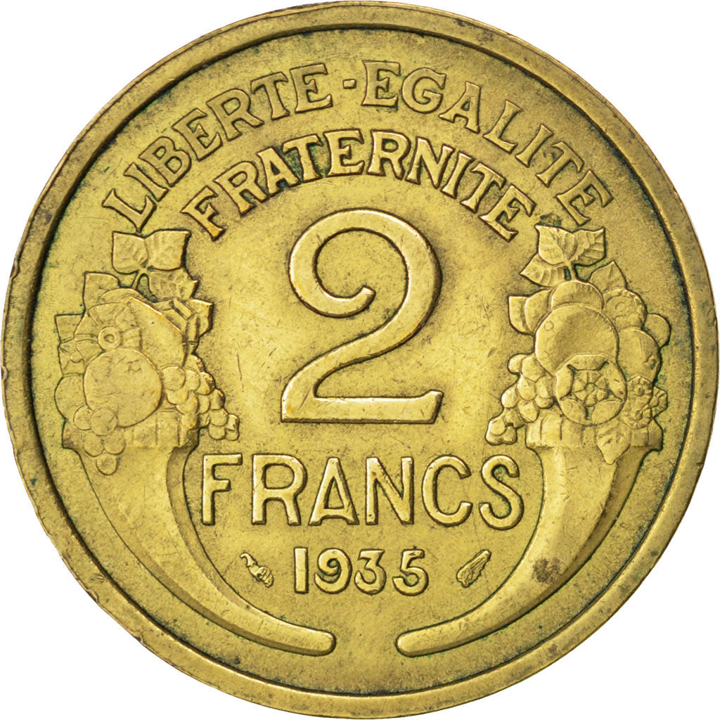 FRANCE, Morlon, 2 Francs, 1935, KM #886, EF(40-45), Aluminum-Bronze, 27,...