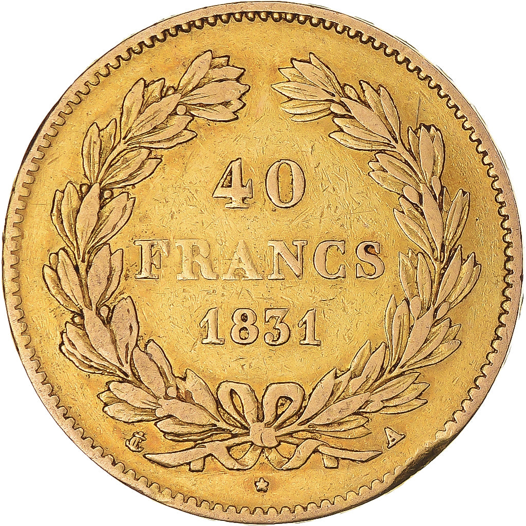 Moneta, Francia, Louis-Philippe, 40 Francs, 1831, Paris, MB+, Oro, KM:747.1