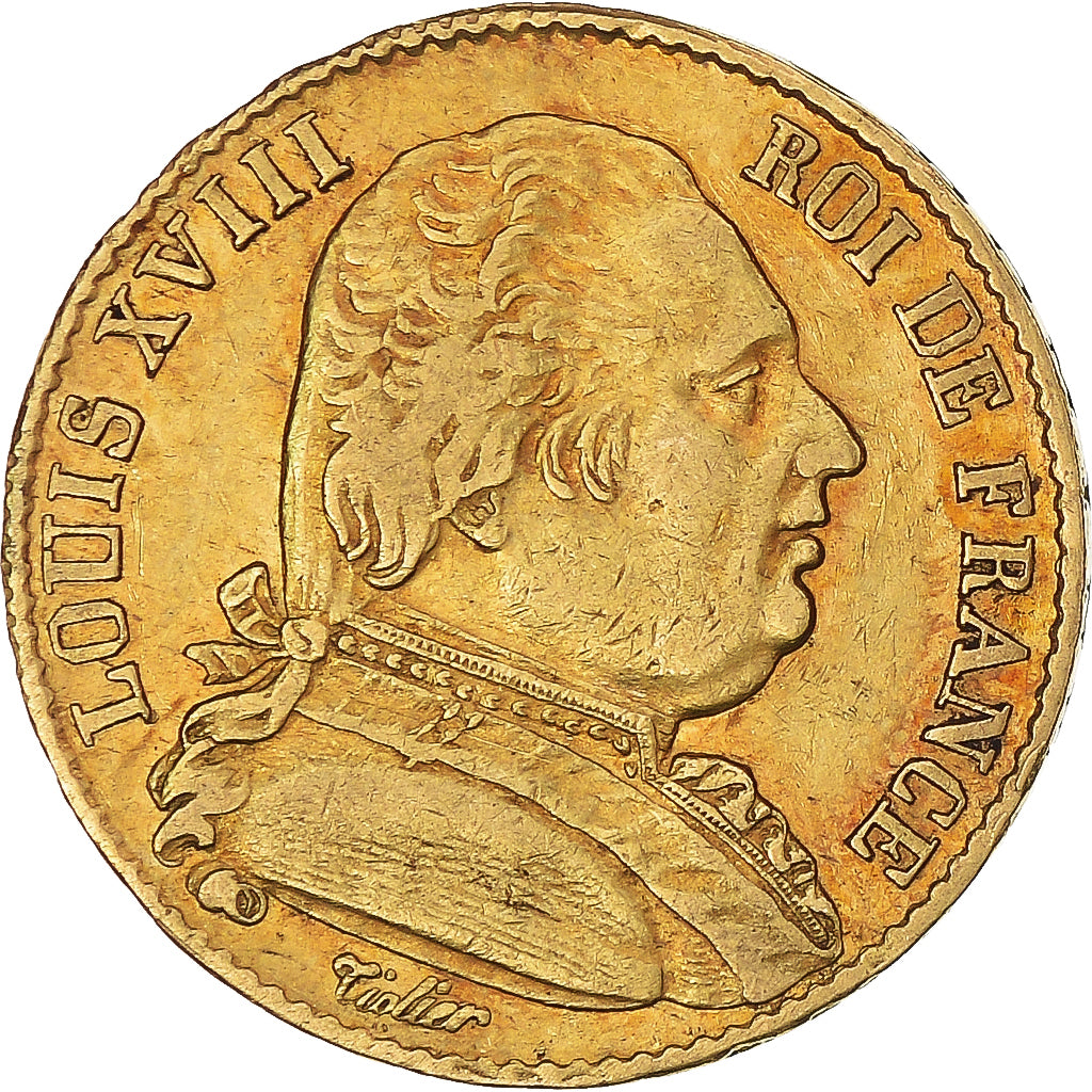 Moneta, Francja, Louis XVIII, 20 Francs, 1814, Paris, EF(40-45), Złoto