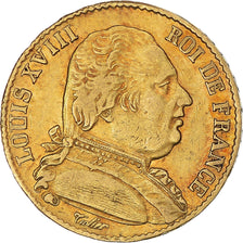 Moneta, Francja, Louis XVIII, 20 Francs, 1814, Paris, EF(40-45), Złoto