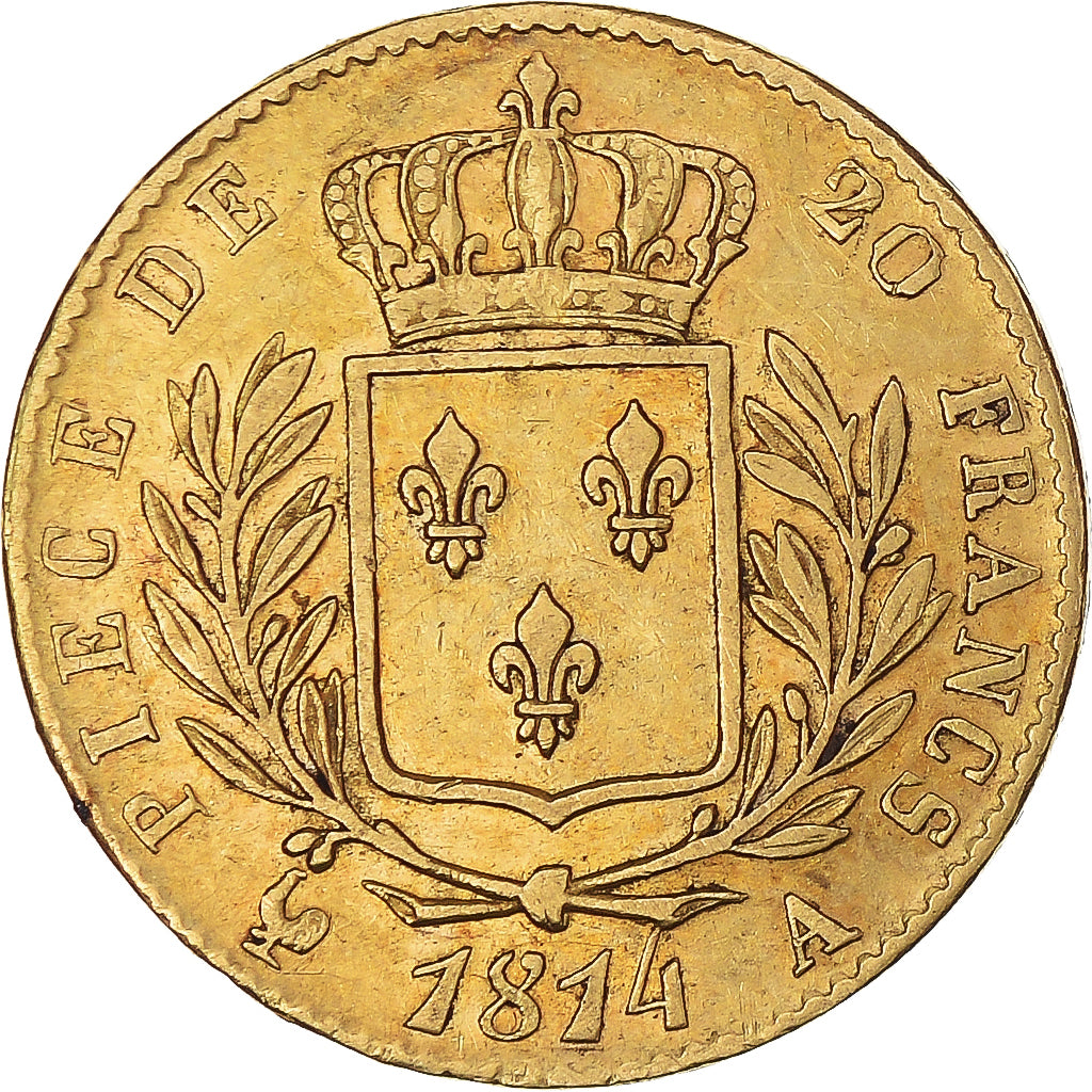 Moneta, Francja, Louis XVIII, 20 Francs, 1814, Paris, EF(40-45), Złoto