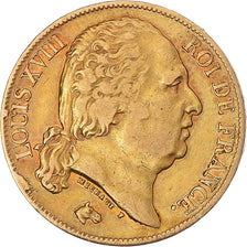 Moneta, Francia, Louis XVIII, 20 Francs, 1824, Paris, BB, Oro, KM:712.1