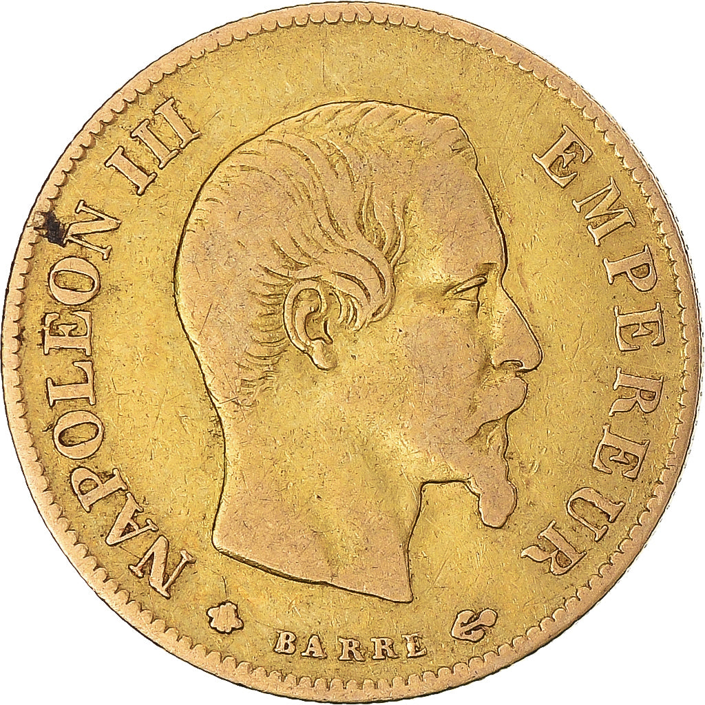 Moneta, Francia, Napoleon III, 10 Francs, 1859, Strasbourg, MB+, Oro, KM:784.4