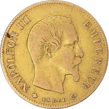 Moneta, Francia, Napoleon III, 10 Francs, 1859, Strasbourg, MB+, Oro, KM:784.4