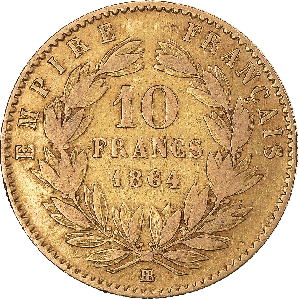 Coin, France, Napoleon III, 10 Francs, 1864, Strasbourg, VF(30-35), Gold