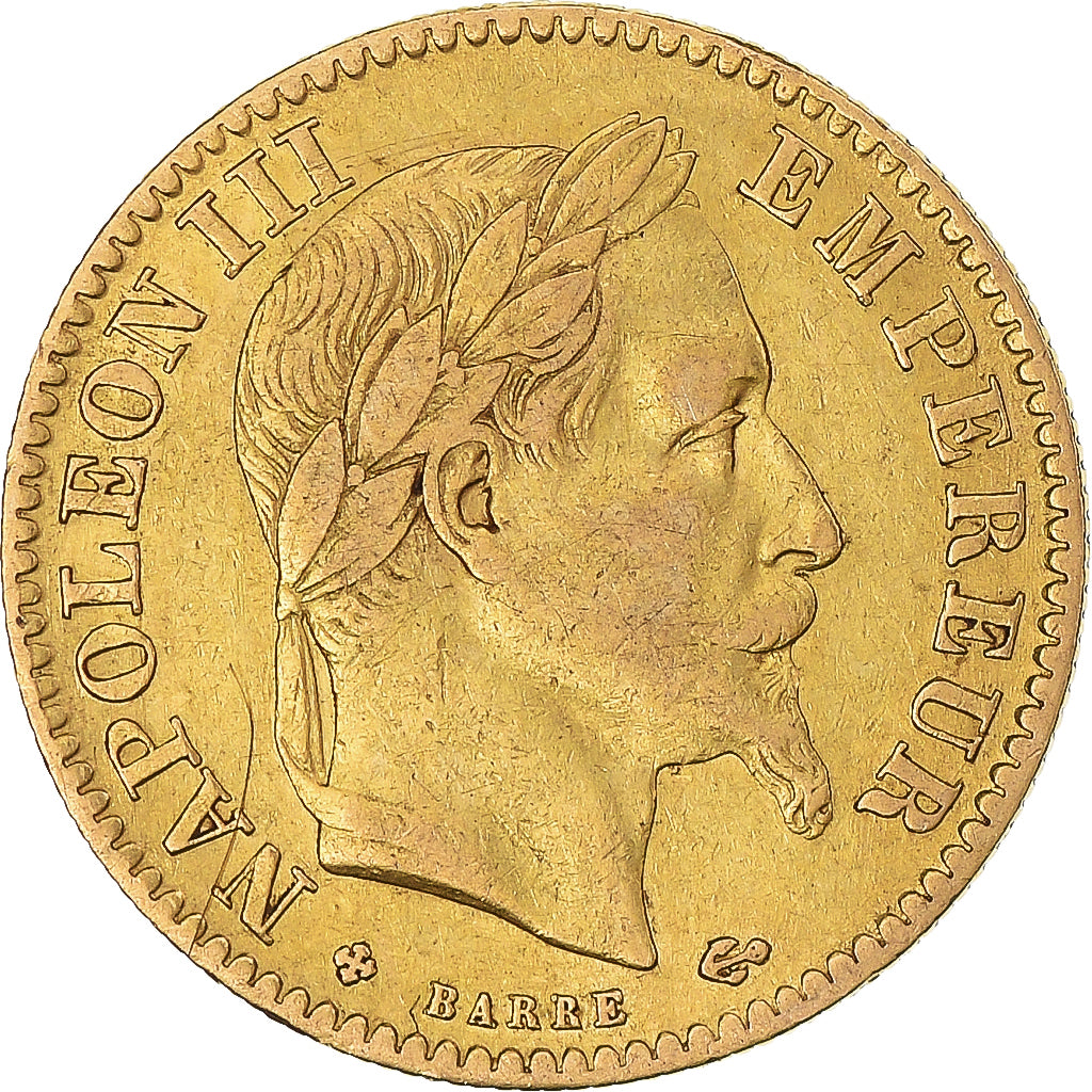 Moneta, Francia, Napoleon III, 10 Francs, 1864, Strasbourg, BB, Oro, KM:800.2