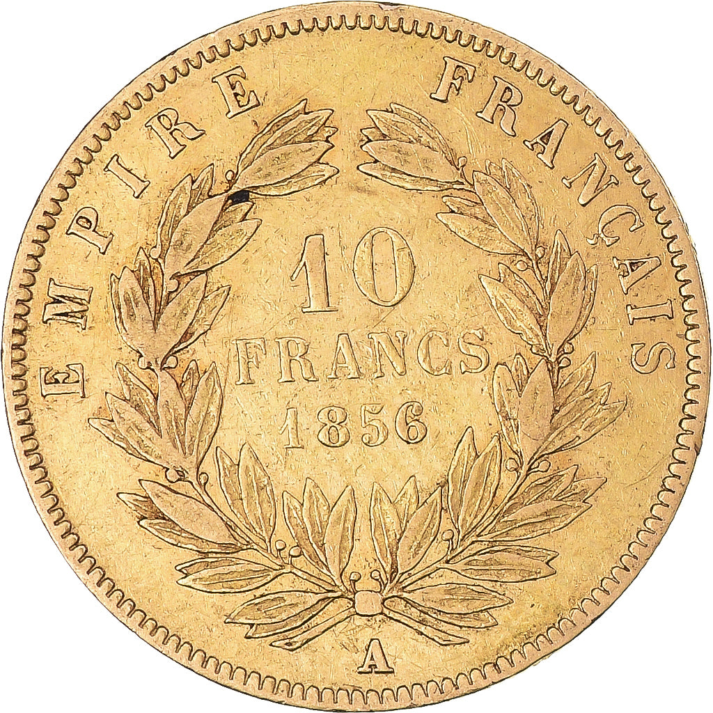 Moneta, Francia, Napoleon III, 10 Francs, 1856, Paris, MB+, Oro, KM:784.3