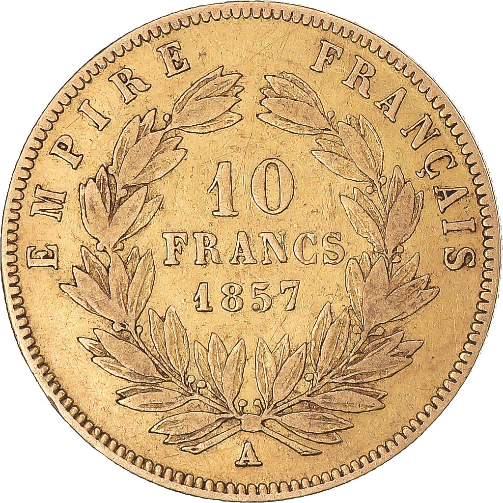 Munten, Frankrijk, Napoleon III, 10 Francs, 1857, Paris, FR+, Goud, KM:784.3