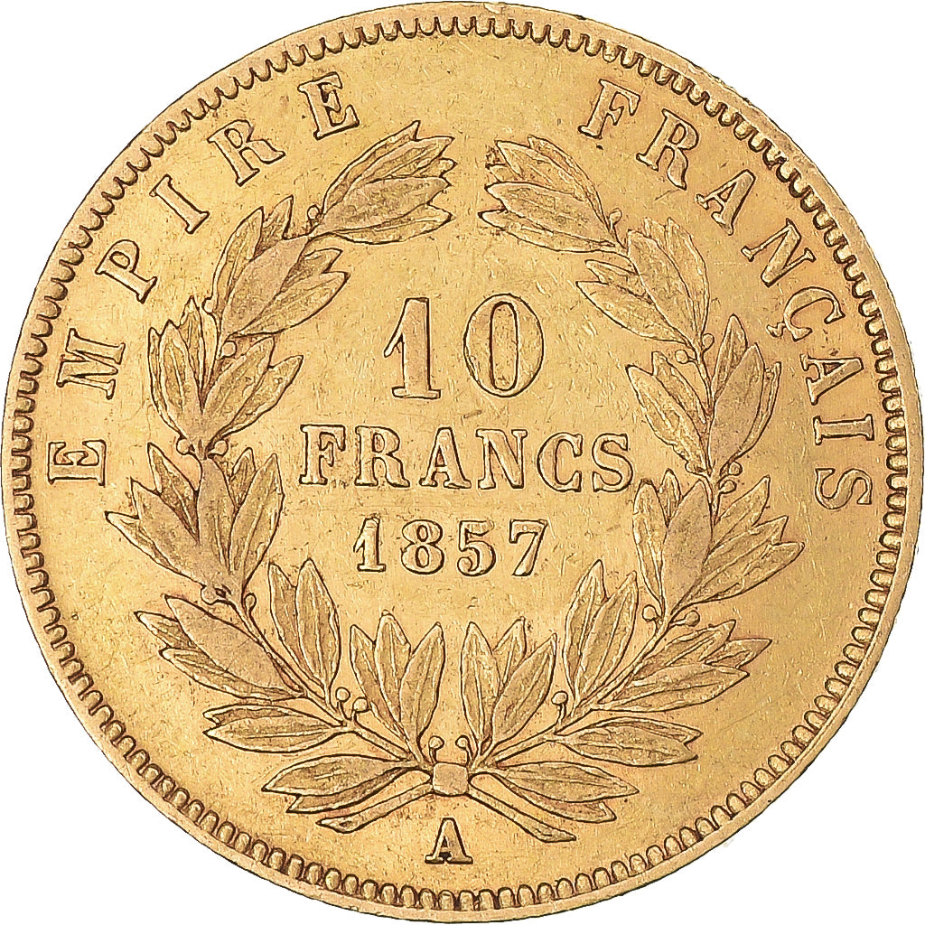 Moeda, França, Napoleon III, 10 Francs, 1857, Paris, EF(40-45), Dourado