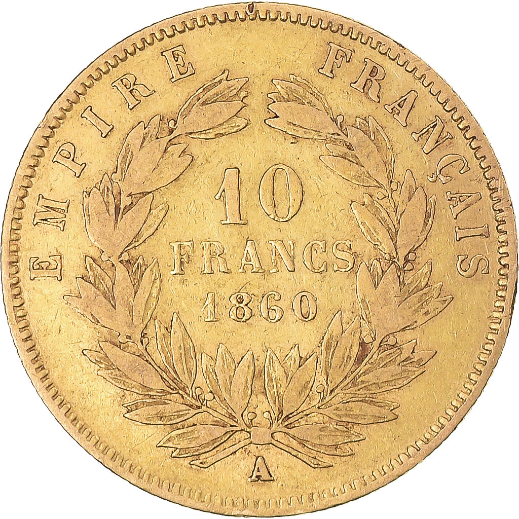 Coin, France, Napoleon III, 10 Francs, 1860, Paris, VF(30-35), Gold, KM:784.3