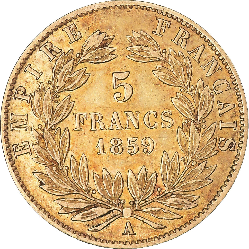 Münze, Frankreich, Napoleon III, 5 Francs, 1859, Paris, SS+, Gold, KM:787.1