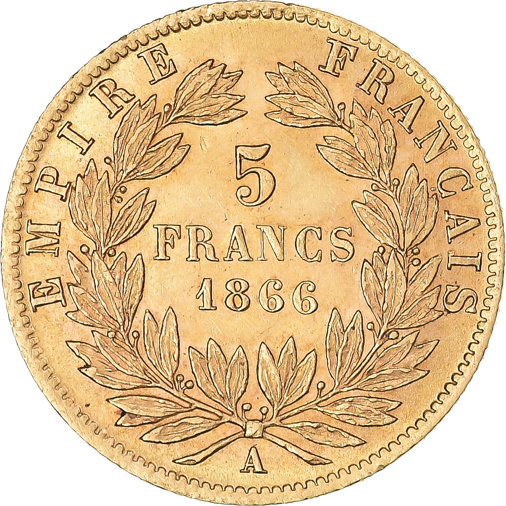 Coin, France, Napoleon III, 5 Francs, 1866, Paris, MS(63), Gold, KM 803.1