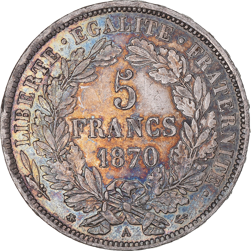 Coin, France, Cérès, 5 Francs, 1870, Paris, AU(50-53), Silver, KM:819