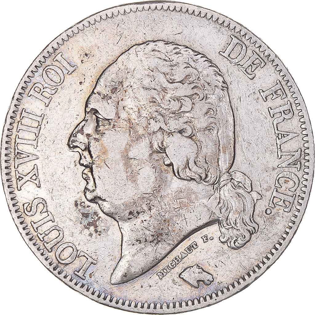 Moneta, Francia, Louis XVIII, 5 Francs, 1822, Paris, BB, Argento, KM:711.1