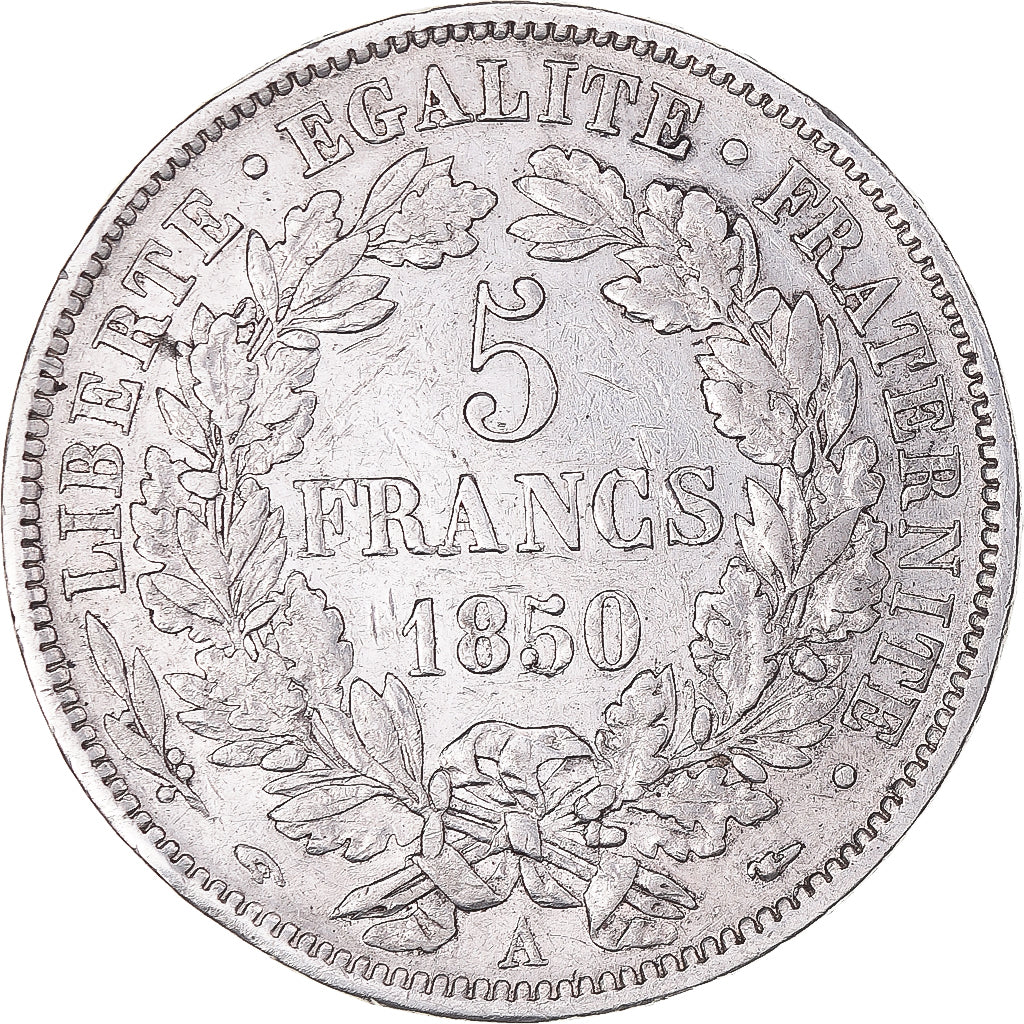 Moneta, Francia, Cérès, 5 Francs, 1850, Paris, MB+, Argento, KM:761.1
