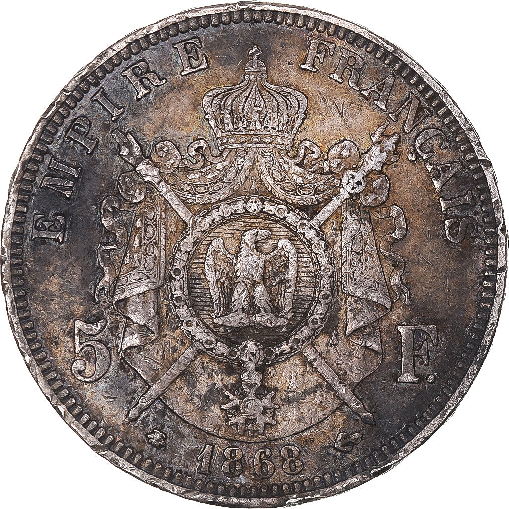 Coin, France, Napoleon III, 5 Francs, 1868, Paris, EF(40-45), Silver, KM:799.1
