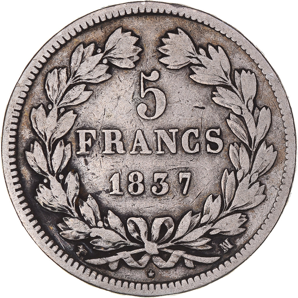 Monnaie, France, Louis-Philippe, 5 Francs, 1837, Marseille, TB+, Argent