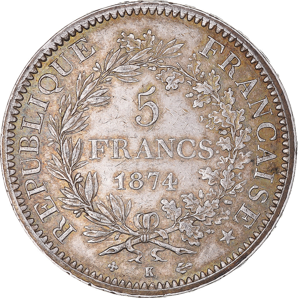 Coin, France, Hercule, 5 Francs, 1874, Bordeaux, AU(50-53), Silver, KM:820.2