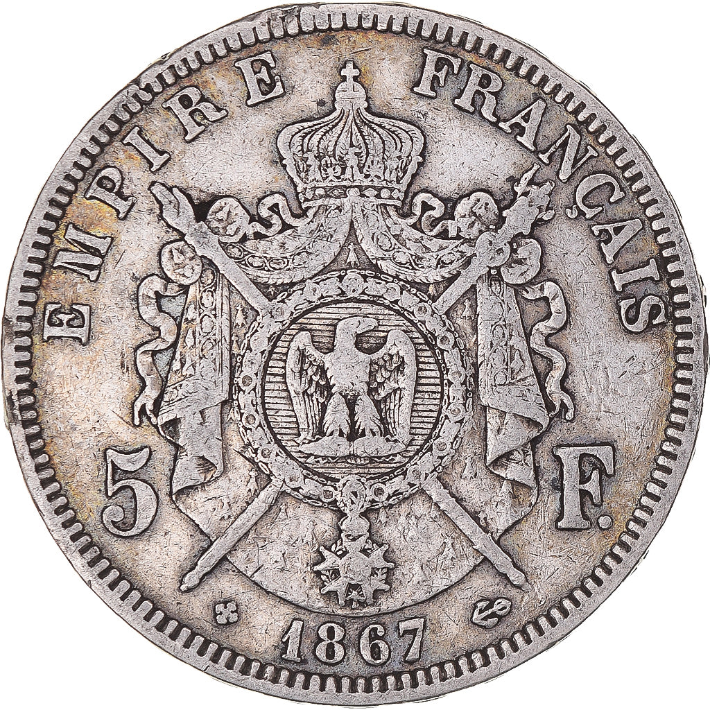 Coin, France, Napoléon III, 5 Francs, 1867, Strasbourg, VF(30-35), Silver
