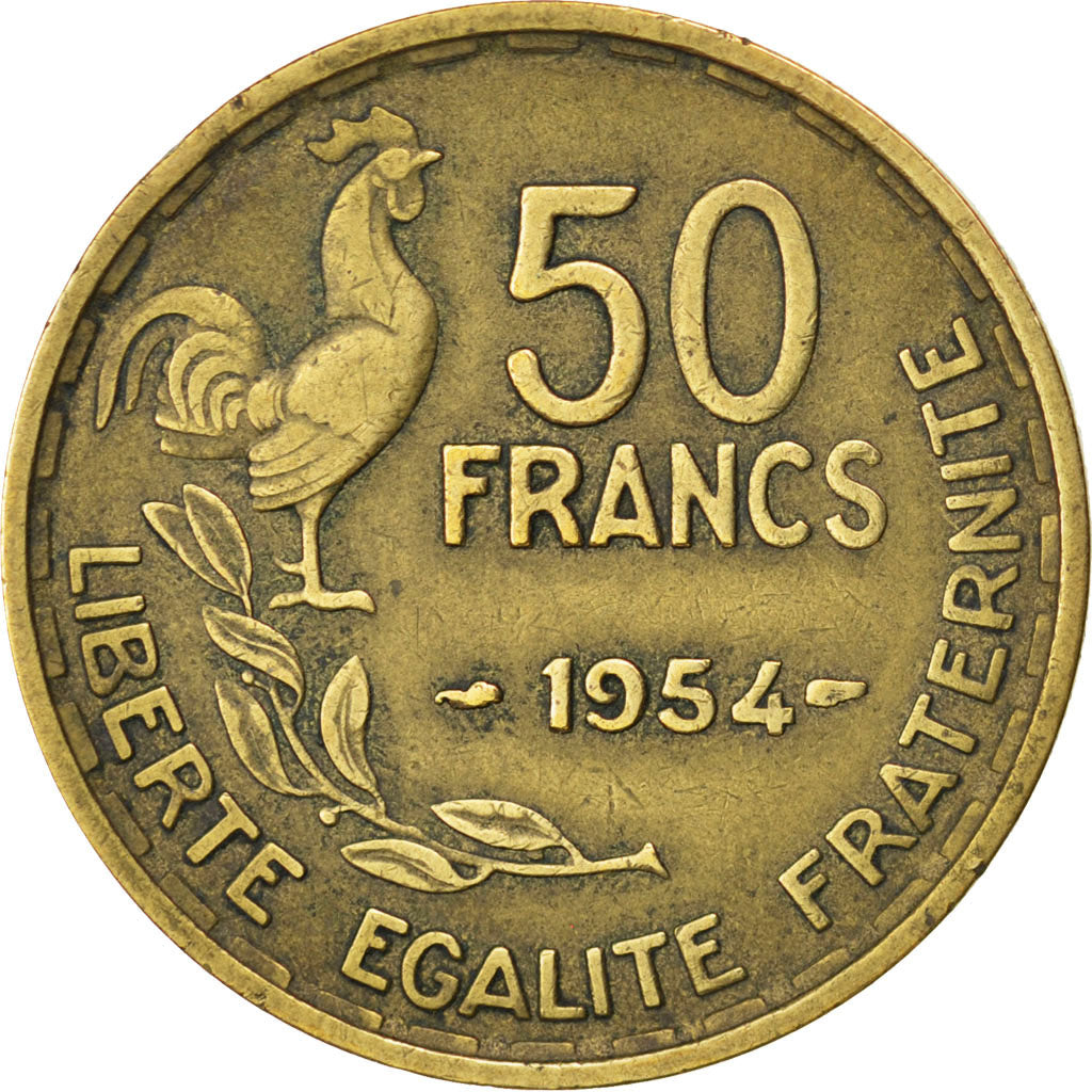Munten, Frankrijk, Guiraud, 50 Francs, 1954, FR+, Aluminum-Bronze, KM:918.1