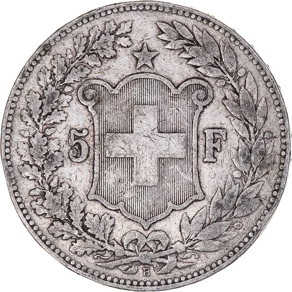 Moneda, Suiza, 5 Francs, 1889, Bern, BC+, Plata, KM:34
