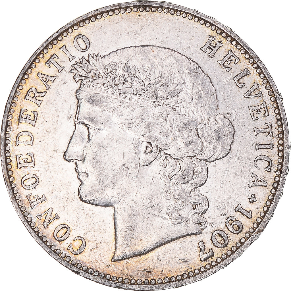 Coin, Switzerland, 5 Francs, 1907, Bern, AU(50-53), Silver, KM:34