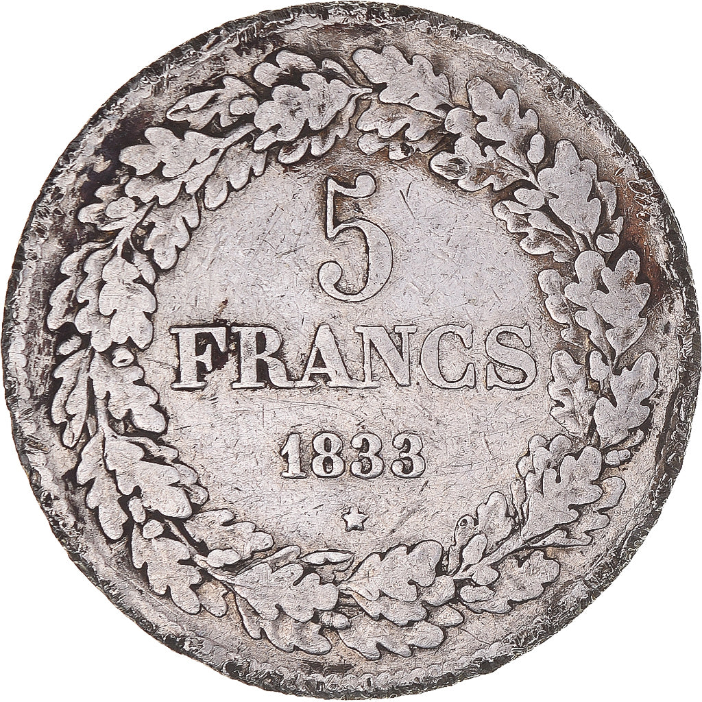 Coin, Belgium, Leopold I, 5 Francs, 5 Frank, 1833, VF(20-25), Silver, KM:3.1