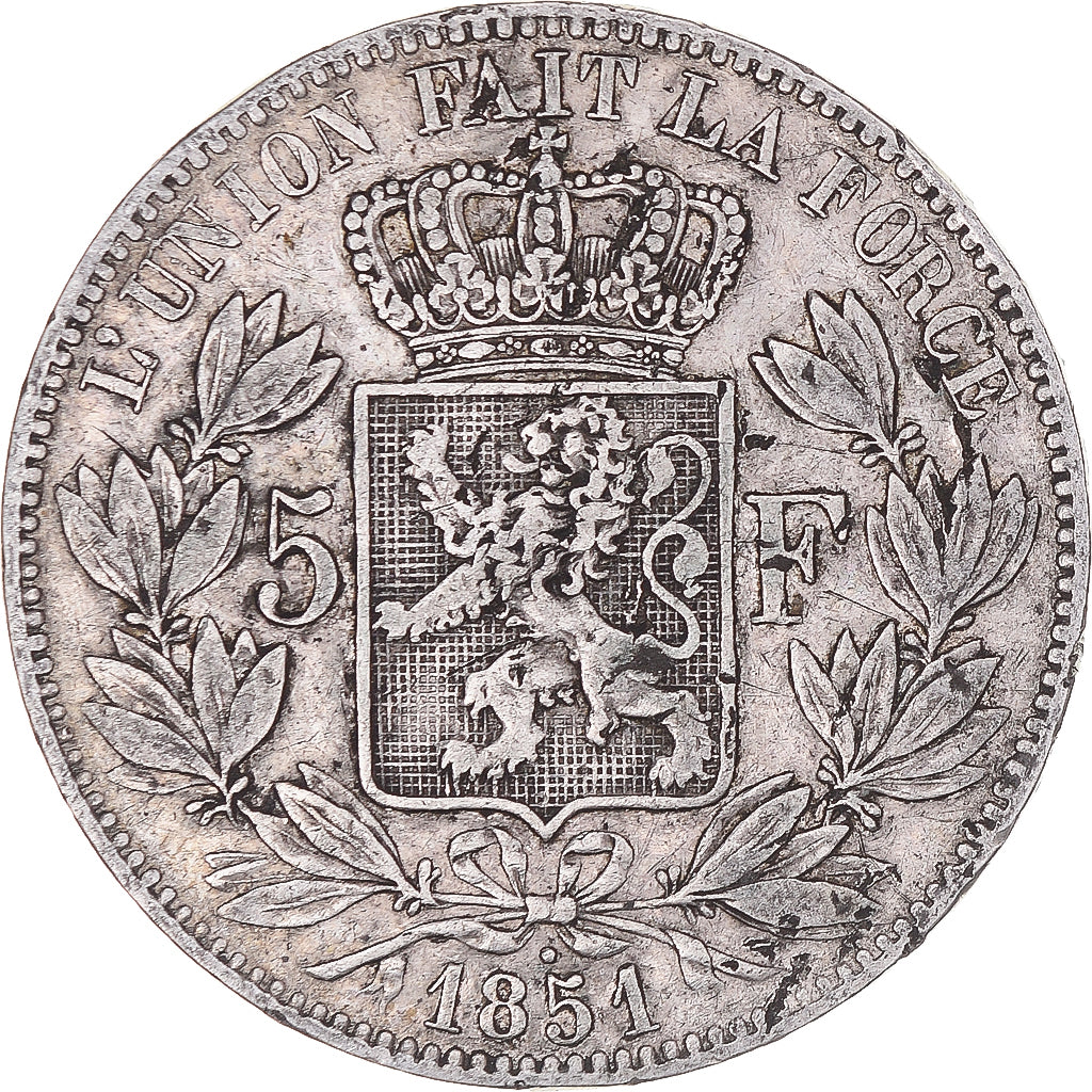 Coin, Belgium, Leopold I, 5 Francs, 5 Frank, 1851, Brussels, VF(30-35), Silver