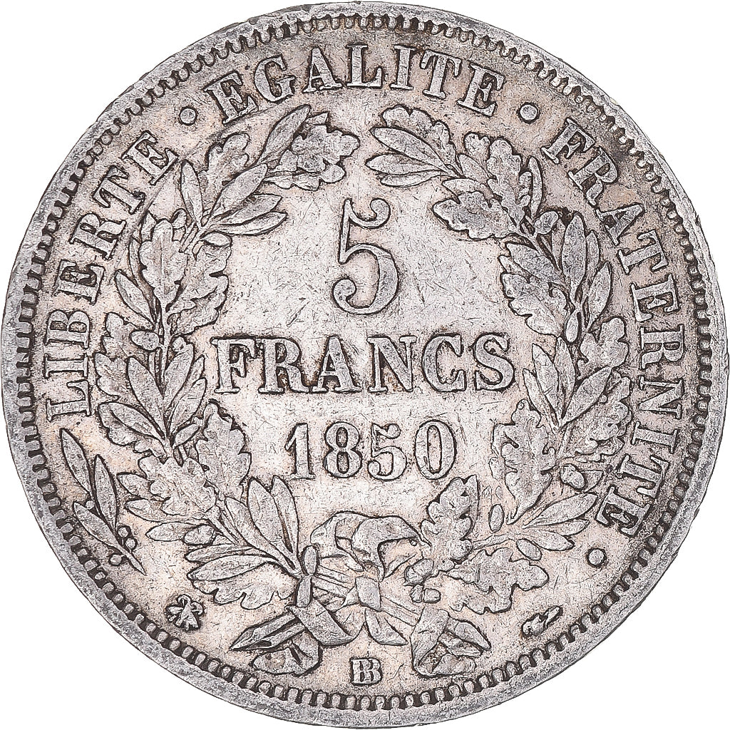 Coin, France, Cérès, 5 Francs, 1850, Strasbourg, EF(40-45), Silver, KM:761.2