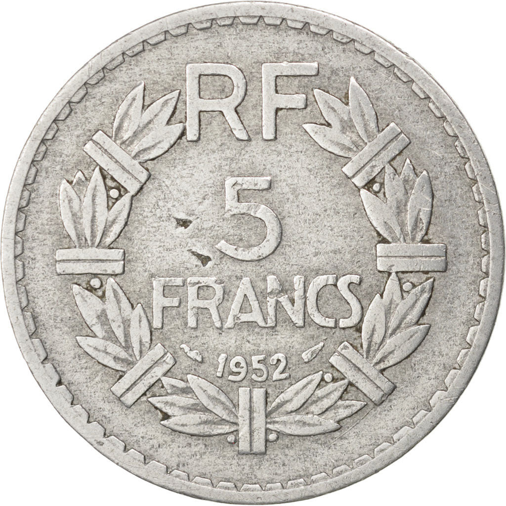 FRANCE, Lavrillier, 5 Francs, 1952, Paris, KM #888b.1, VF(20-25), Aluminum, 31,.