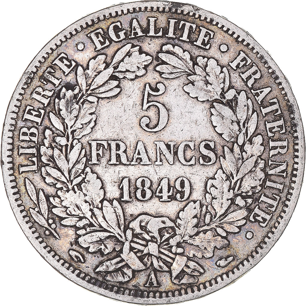 Moneta, Francia, Cérès, 5 Francs, 1849, Paris, MB+, Argento, KM:761.1
