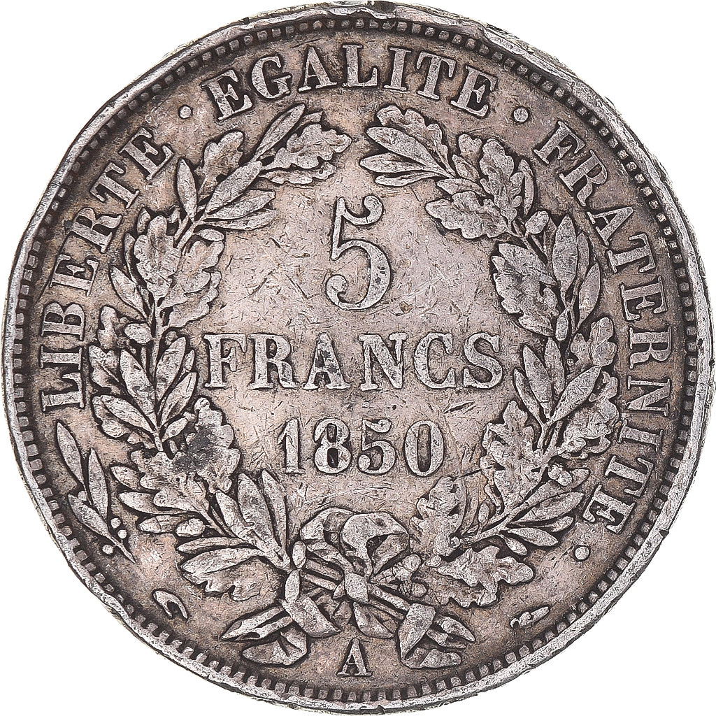 Moneta, Francia, Cérès, 5 Francs, 1850, Paris, MB+, Argento, KM:761.1
