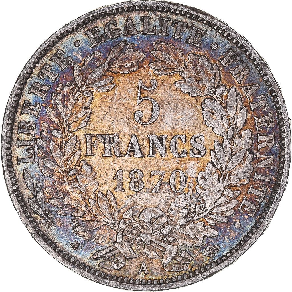 Coin, France, Cérès, 5 Francs, 1870, Paris, EF(40-45), Silver, KM:819