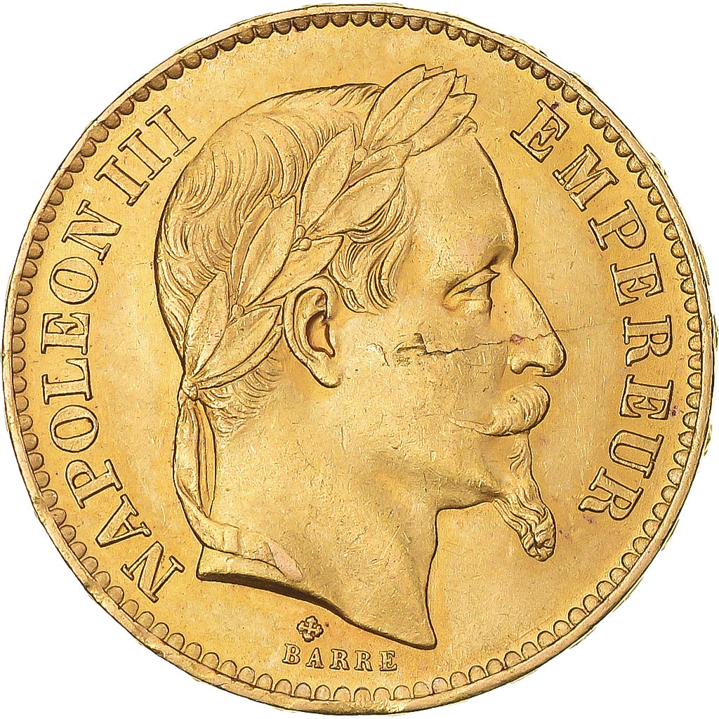 Moneda, Francia, Napoleon III, 20 Francs, 1868, Strasbourg, Clipped, EBC+, Oro